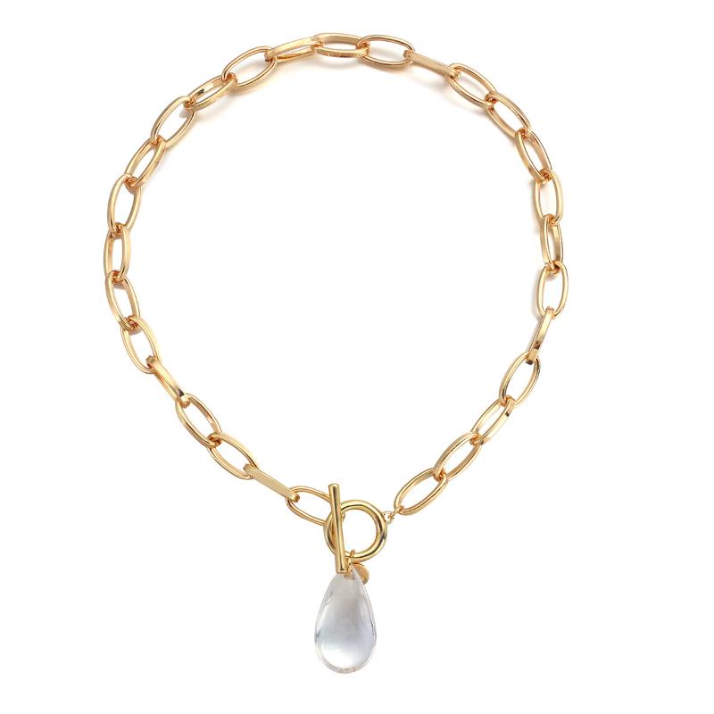 

Hot Fashion Transparent Crystal Water Drop Pendant Metal Chain Necklace For Women Jewelry Party Accessries золотой