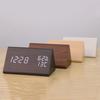 1PC Wood Grain Triangle Alarm Clock LED Bedside Alarm Clock, with Temperature and Humidity Display, Adjustable Brightness
