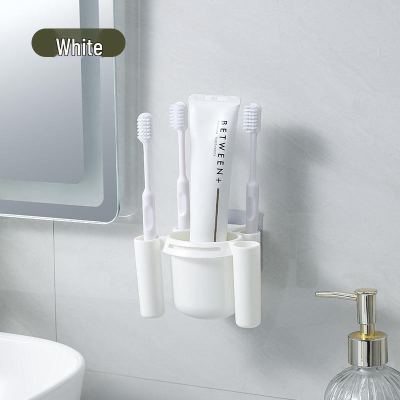 Wall-Mounted Punch-Free Bathroom Toothbrush and Toothpaste Holder Organizer Rack