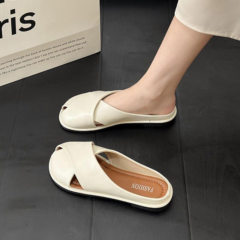 Baotou Half Slippers Women's Summer Wear 2025 New Thick-soled One-pedal Muller Shoes Flat-soled Sandals Lazy Sandals