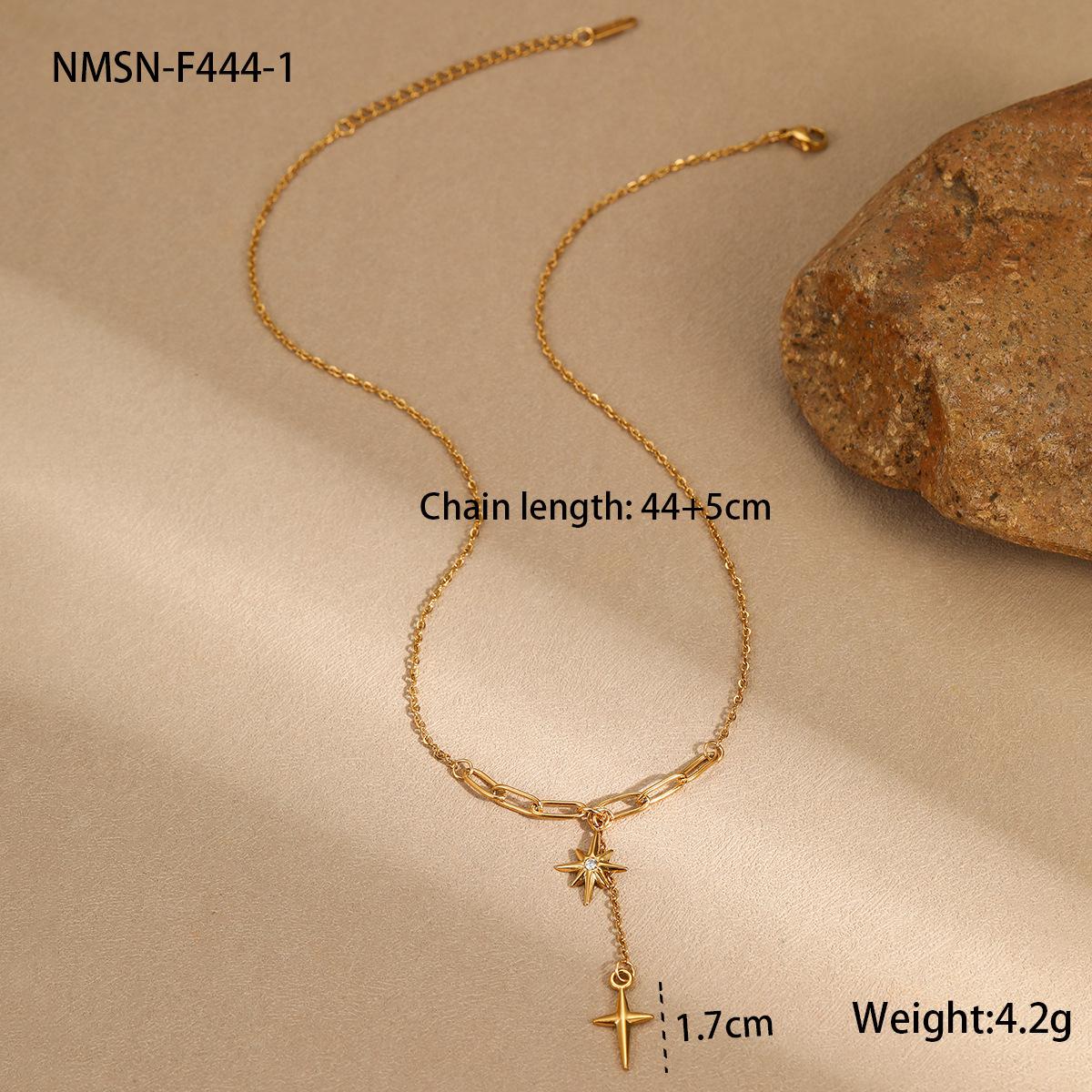 

Hot-Selling Eight-Pointed Star Necklace: Gold-Plated Copper Tassel with Diamond-Studded Cross Pendant on Minimalist Clavicle Chain.