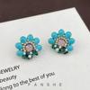 Original Retro Style Natural Turquoise Flower Earrings Light Luxury High-end Stud Earrings Niche Design Fashion Earrings Women
