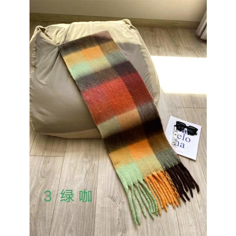 Autumn and winter rainbow plaid warm scarf sweet soft waxy long mohair fringed scarf retro