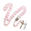 Pink Square for Cross Rosary Necklace Holy Catholic Jewelry Charm Pendant for Christian Church Home Bedroom Decoration