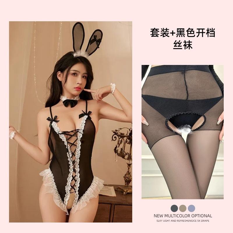 Night Sexy Bunny Straps Open Onesie Small Chest Pure Desire Perspective Love Lingerie Uniform Suit
