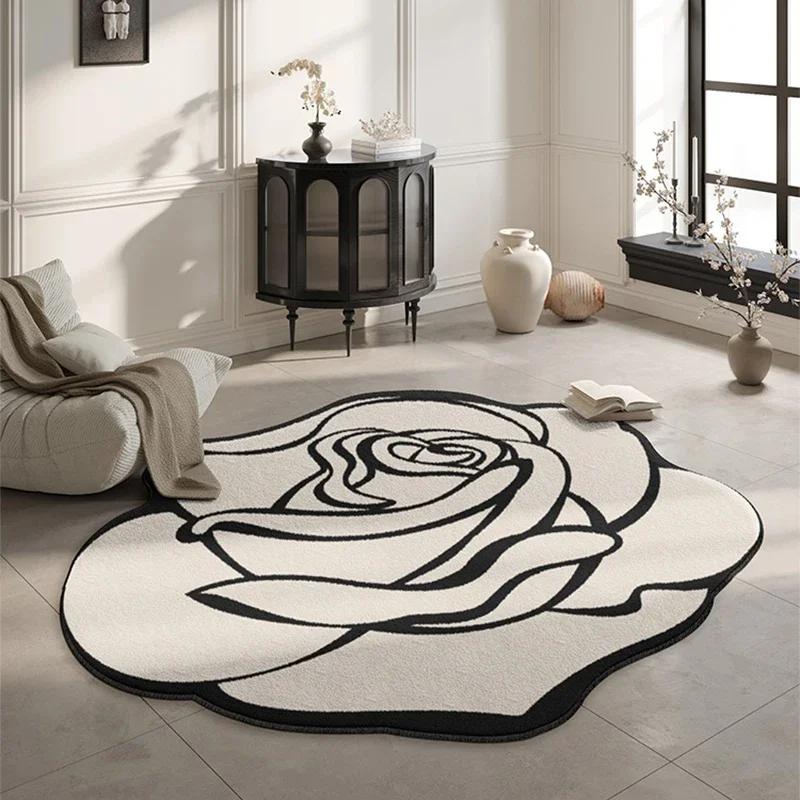 Covor pentru sufragerie Covoare cu flori Scaun Covoraș pentru podea Negru Alb Covor de lux pentru decorare a casei Dormitor Covoare de noptieră Alfombra De Salón