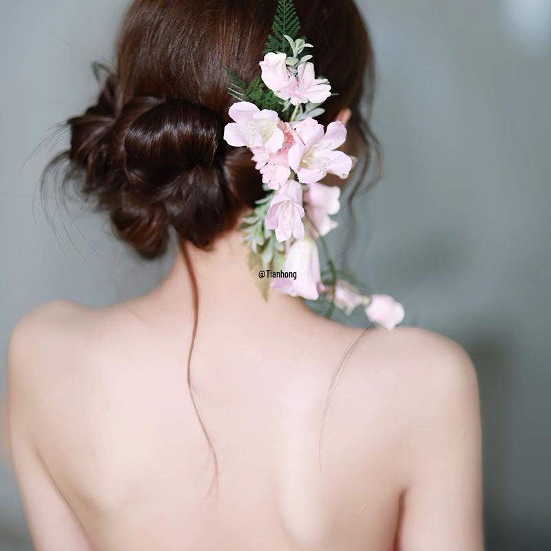 Mori Style Pink Floral Bridal Headpiece for Wedding and Photo Shoots