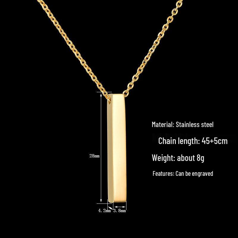 Custom Engraved Minimalist Cylinder Bar Necklace in Stainless Steel