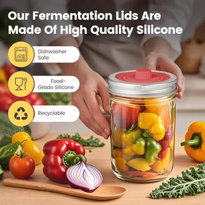 Silicone Fermentation Lids for Wide Mouth Jars with Auto Vent Valve and Smart Date Marking for Easy Batch Tracking