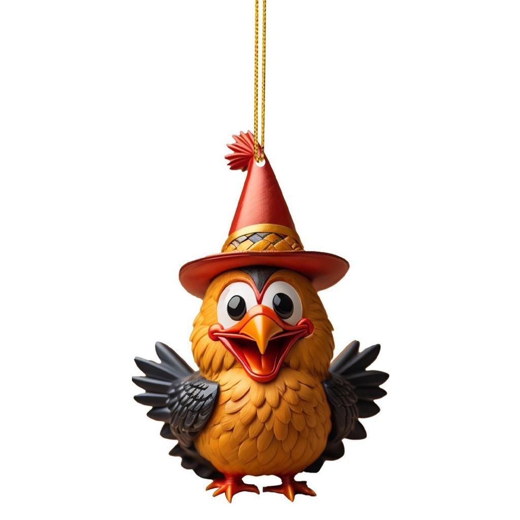 Turkey Cartoon Adorable Acrylic Car Ornament For Joyful Holiday Decor Tree