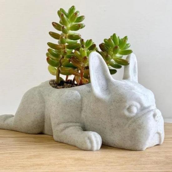 French Bulldog Planter Pot Resin Statue Figurine Succulents Herb Plants Flower Pot Container Home Balcony Garden Decoration