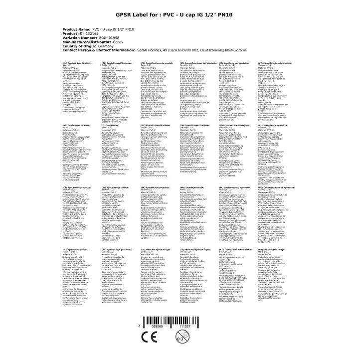 Bouchon PVC 1/2 Pouce, Raccord à Coller, PN10, BONI