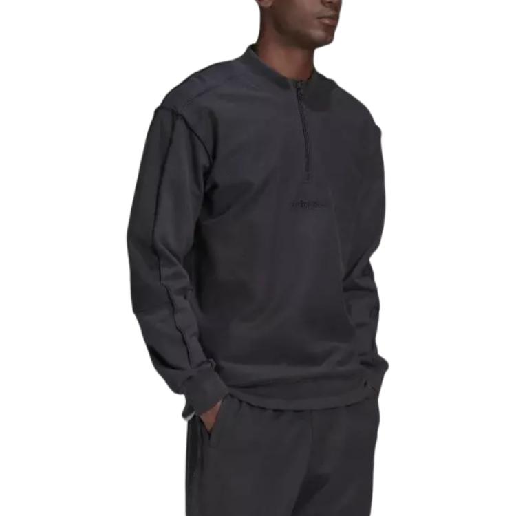 adidas Felpa da uomo con logo ricamato Originals, mezza zip, colletto alto, grigio HP0417