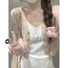Korean Style Summer Sweet Bow Lace Trim Wool-Blend Knit Camisole Vest