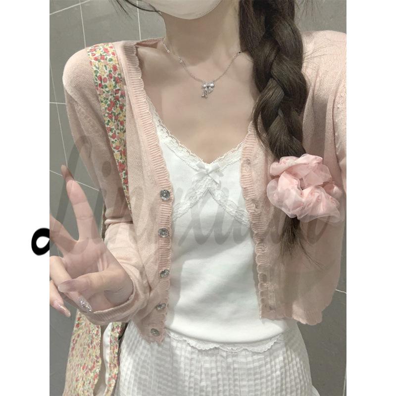 Korean Style Summer Sweet Bow Lace Trim Wool-Blend Knit Camisole Vest