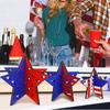 4th of July Wooden Star Ornaments Set of 6 - Patriotic Wood Table Decorations for Independence Day Party Theme