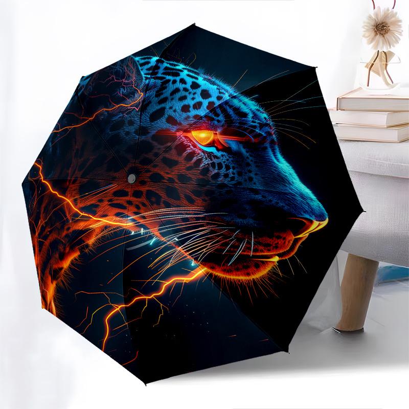 Leopard, Neon Theme 8 Bone Hand Automatic Folding Umbrella, Compact and Portable Design, A Perfect Gift for Birthday, Christmas or Business