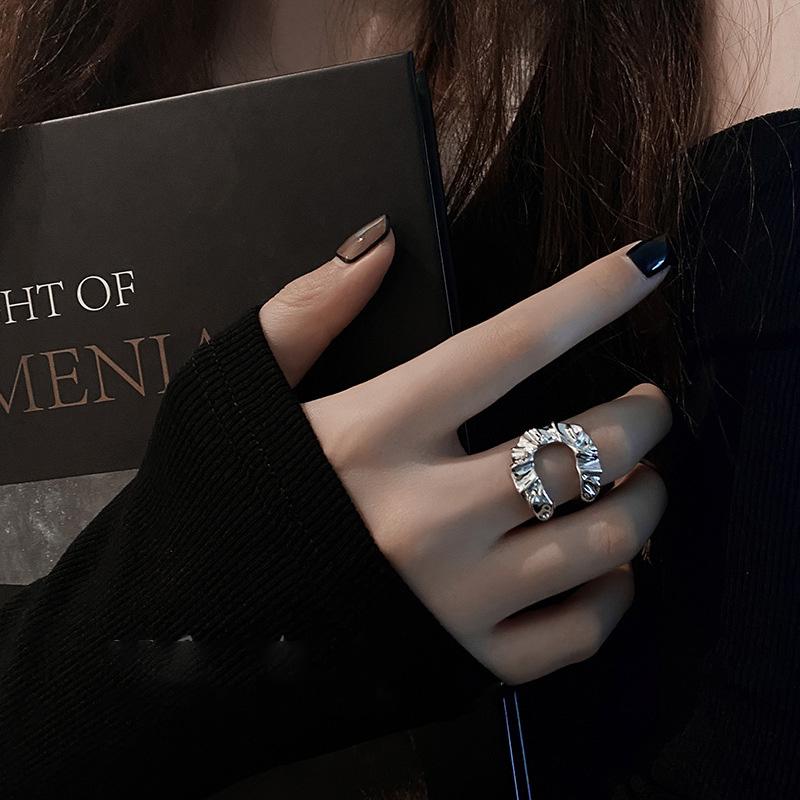 Simple Geometric Irregular Hollow Silver Color Rings for Women Exaggerated Vintage Personality Hip Hop Birthday Jewelry Gifts