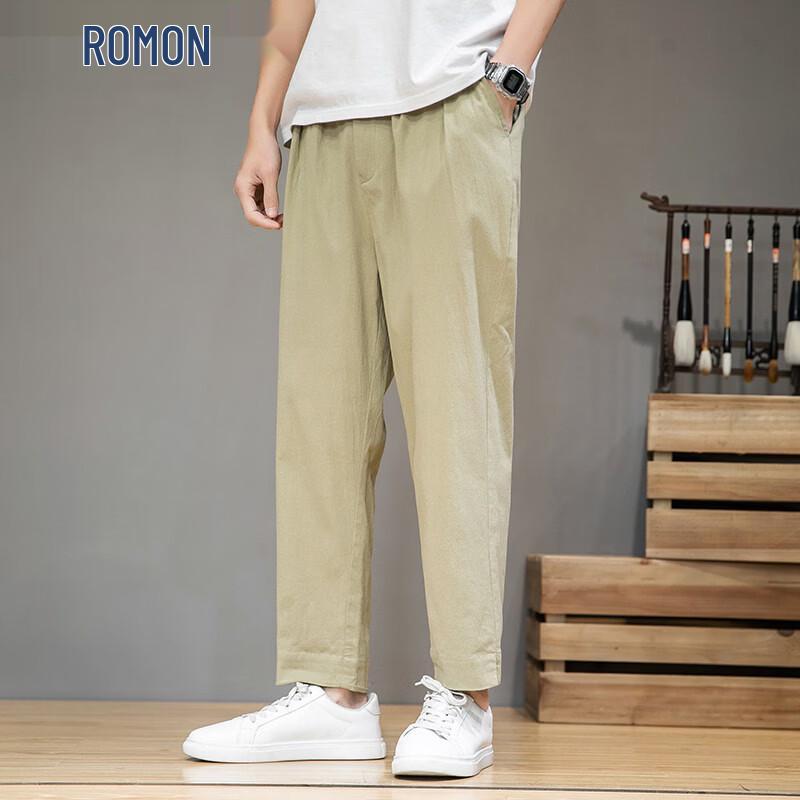 ROMON Men s Linen Blend Loose Straight Cropped Casual Pants 3XL
