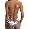 Swimsuit for Women Deep V Neck Abstract Print Adjustable Straps Backless Bathing Suit Swimwear Beachwear