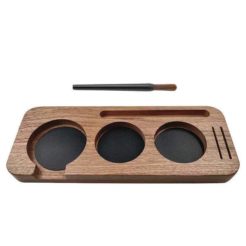 58mm Compact Espresso Tamping Mat with Brush, Wooden Coffee Tamping Station, Espresso Accessories for Baristas, Tamper Holder