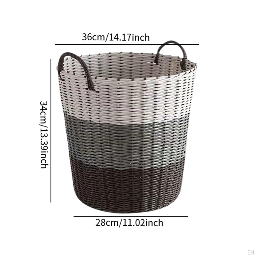 Bathroom Woven Laundry Basket Craft PP Washing Bin with Handles for Living Room