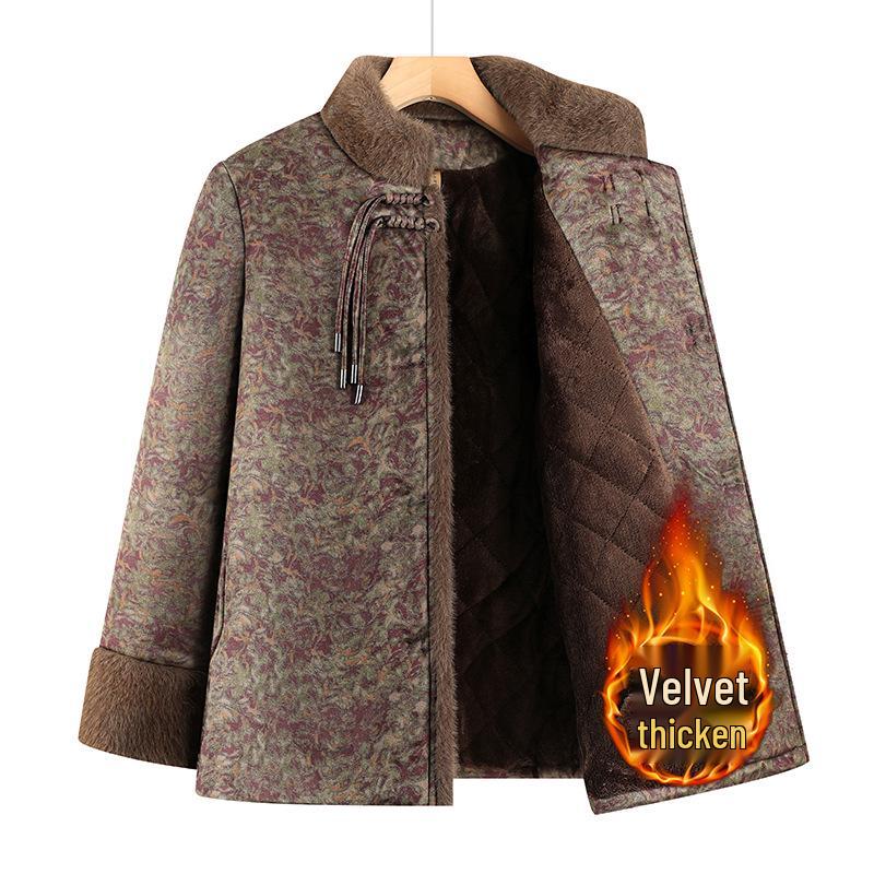 Grandma s Winter Fleece-Lined Cotton Coat for Elderly Women - Warm Chinese-Style Outerwear XL (up to 105 lbs) красный