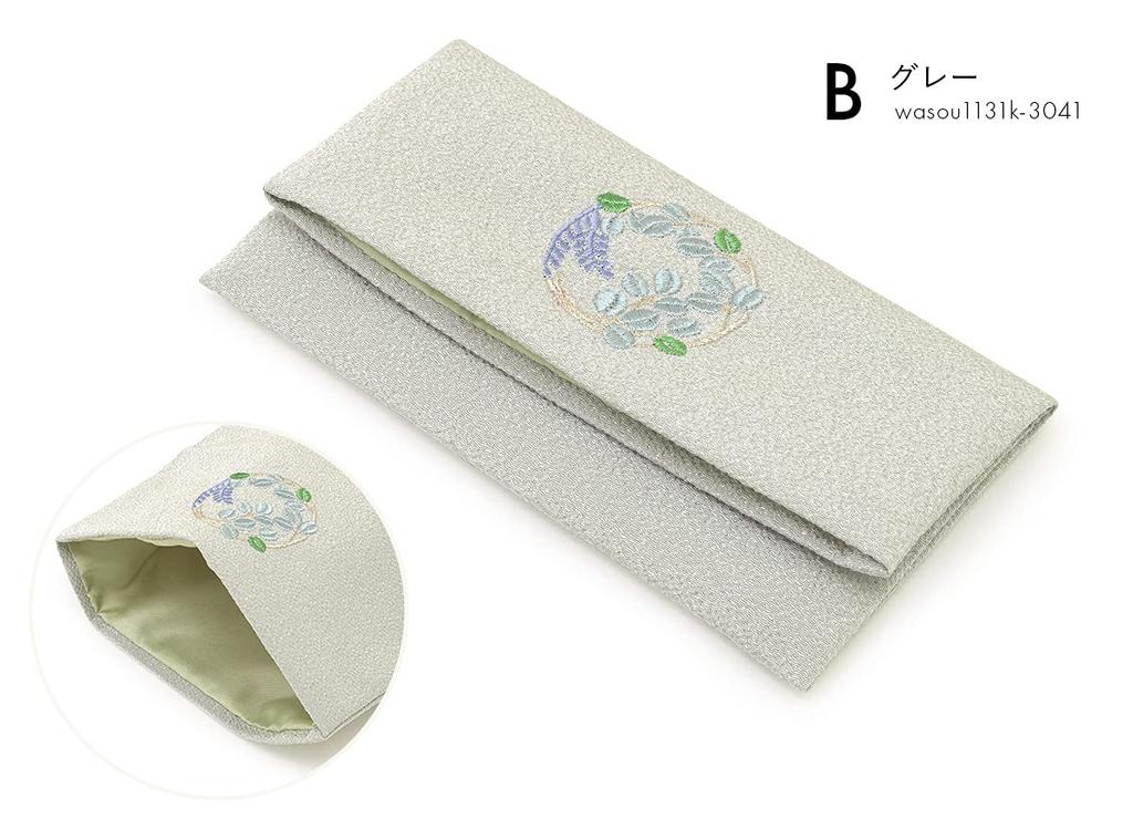 SOUBIEN Prayer Bead Prayer Bead Bag for Embroidered Chirimen Musubi Flower Buddhist Altar Japanese Purple Case, Women, Silk, (Bush Clover) Design,