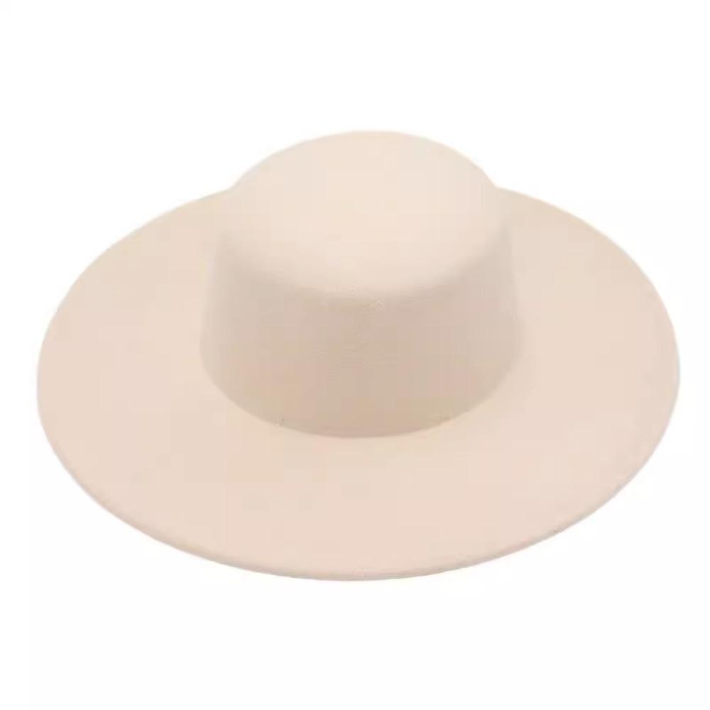 Wide Brim Felt Hat Hepburn Style Panama Hat New Flat-top Cap  Jazz