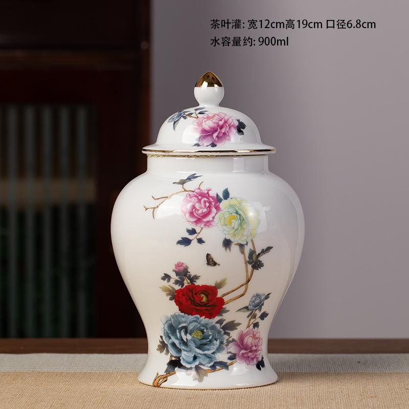 Gold-plated Ceramic Tea Jar Vintage Blue and White Porcelain Sealed Storage Jar Moisture-proof Candy Tea Pot Storage Container