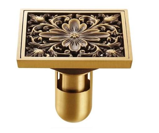 Antique Brass Bathroom Floor Drain Deodorization Shower Drain Square Shape (Gold,Brass) золотой