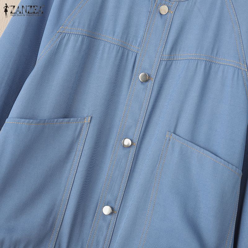 ZANZEA Dámská ležérní jednobarevná halenka s kulatým výstřihem s dlouhým rukávem