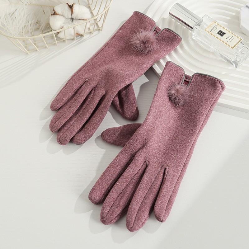 Warm Gloves for Women Rabbit Fleece Cute Bow Thickened Plush Windproof Riding Touch Screen Autumn and Winter Gloves