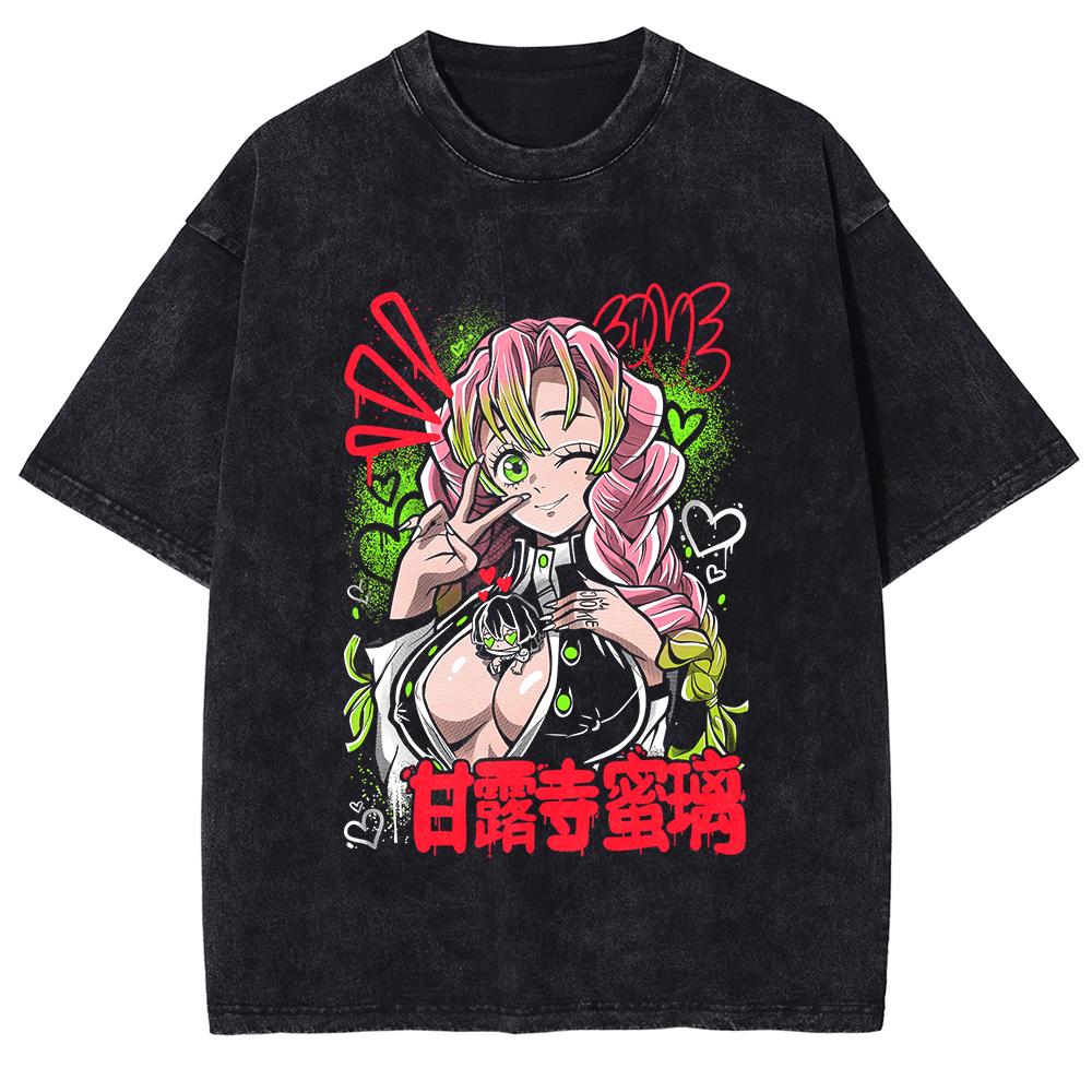 Kanroji Mitsuri Kawaii Graphic T-shirt Anime Demon Slayer Tshirt Men Women Washed T Shirts Harajuku Male Manga Cotton Tops