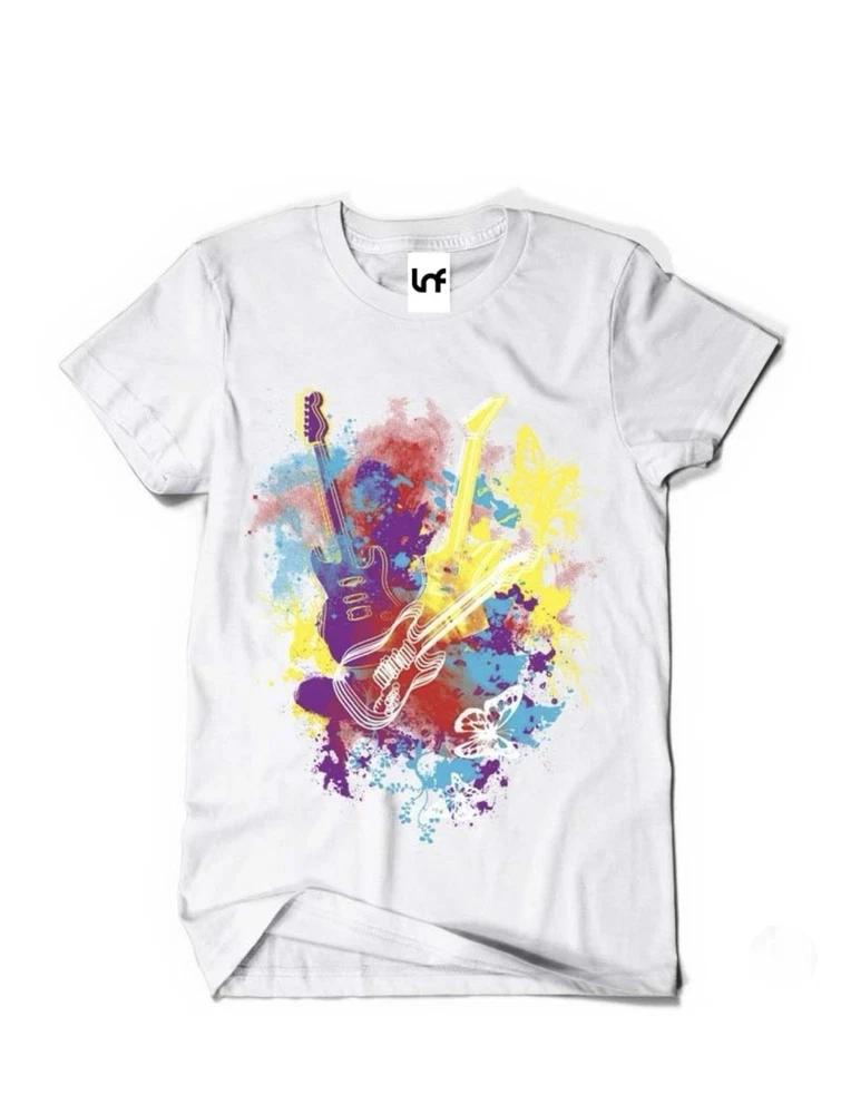 Guitar Splatter Graphic Tee Unisex White TShirt (Sb044) S