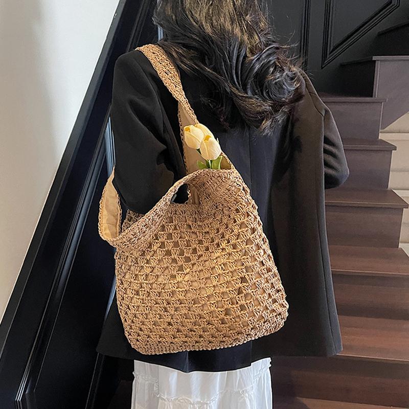 Yogodlns Casual Woven Straw Bag Large Capacity Fashionable Shoulder Beach Vacation Bag for Spring Summer Shopper Handbag Totes