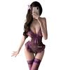 Seductive Purple Lace Mesh Lingerie Set - Flirty Open Crotch Camisole & Nightgown
