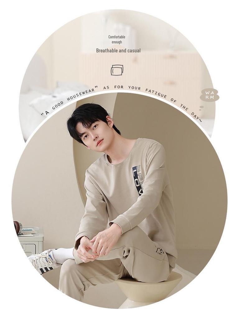Męski bawełniany komplet casualowy na wiosnę/jesień z długim rękawem do domu