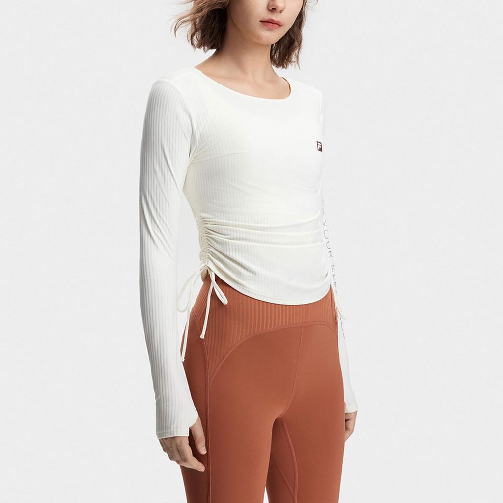 FILA Solid Color Knitted Long Sleeve Fitness Top Women tops Vanilla-White A11W341204FIV