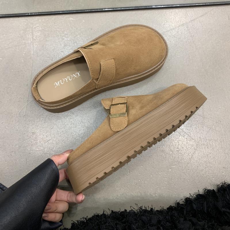 Spring and Autumn Lazy Baotou Half Slippers Women's New Muffin Wear Platform Shoes Boken Pedal