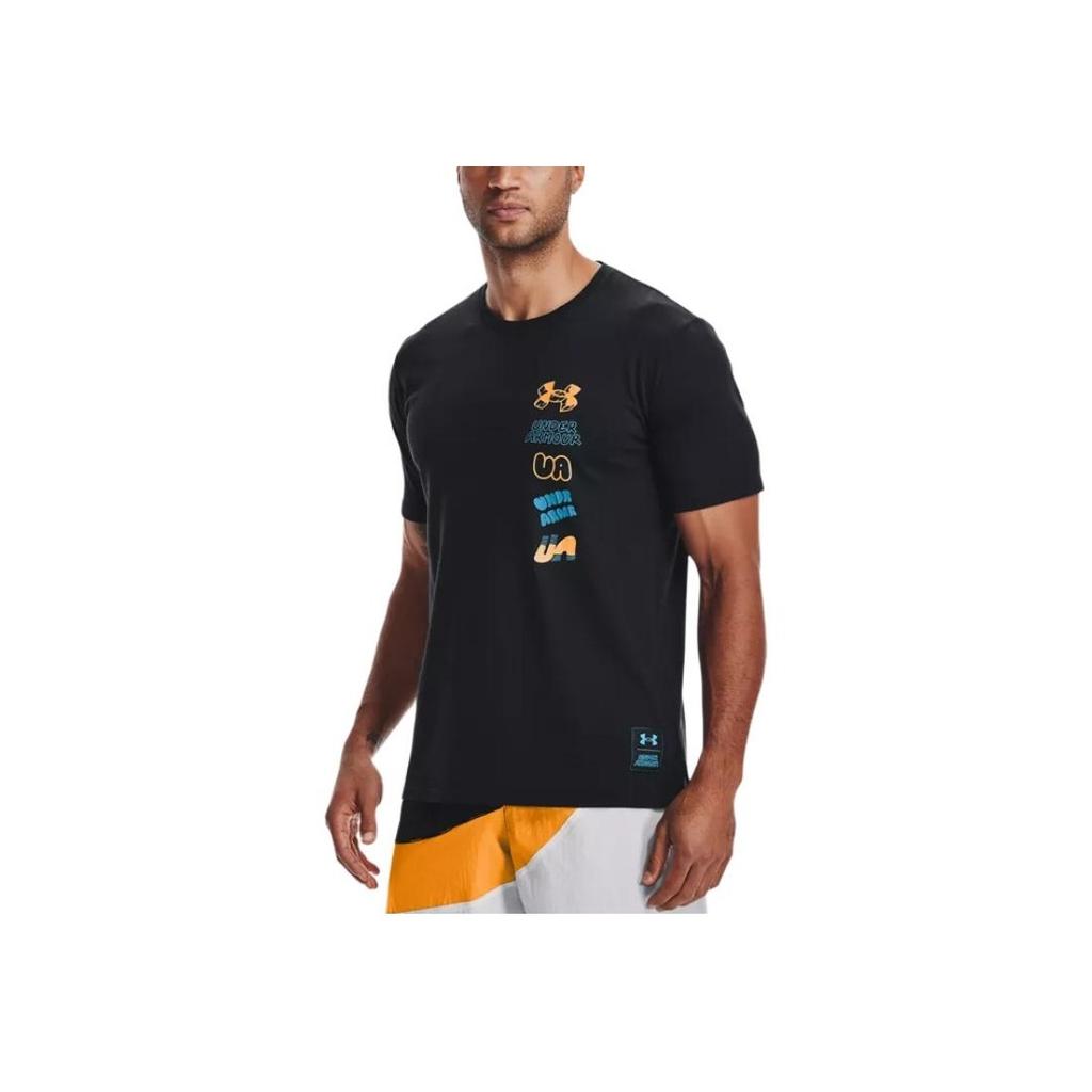 Under Armour Fun Logo Print Training Sports Crew Neck T-Shirt Men Tops Black 1366420-001