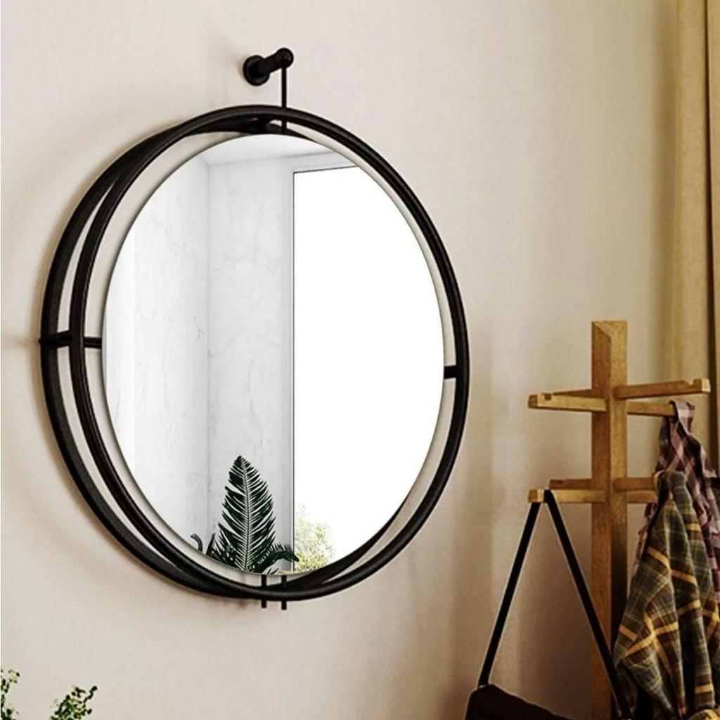 Decorative Mirror Tinatti Model Glossy Black Design Round Bathroom Mirror Luxury Home Living Room Mirror 57 Cm