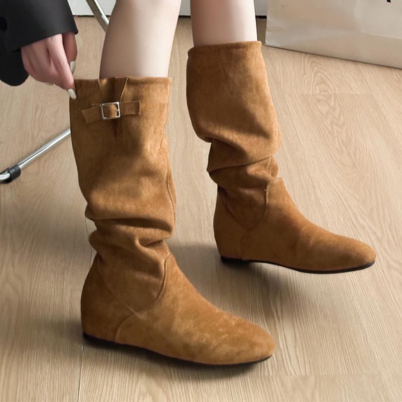 

Модные балетки Женские ботинки Замшевая модная обувь до середины икры Платье Дизайнер Женские Зимние ботинки 2025 Новые Повседневные Уютные Женские Ботинки Челси 35