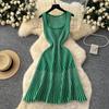 High-end niche square neck sleeveless striped knitted dress for women's summer waist and thin a-word sweater vest skirt