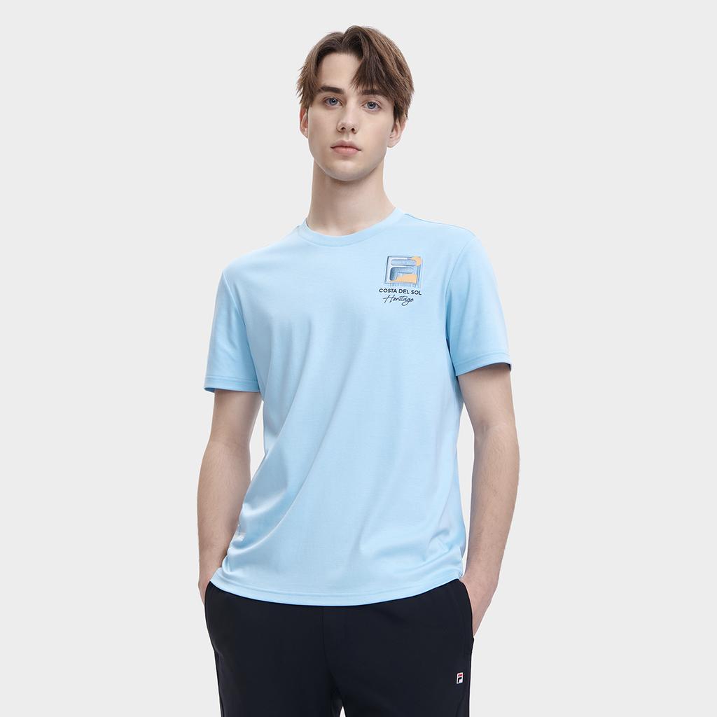 Fila Heritage Logo Letter Print American Vintage Casual Round Neck Short Sleeve T-Shirt Men Tops Tiffany-Blue F11M328104F-LB