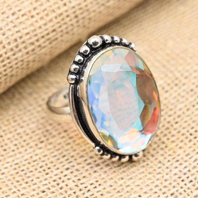 Regenbogen-mystischer Edelstein, handgefertigter Ring aus 925er Sterlingsilber, Schmuck für Frauen