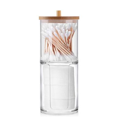 Doppelter Wattestäbchen- & Make-up-Entferner-Aufbewahrungsbehälter mit Bambusdeckel - Transparent und staubdicht