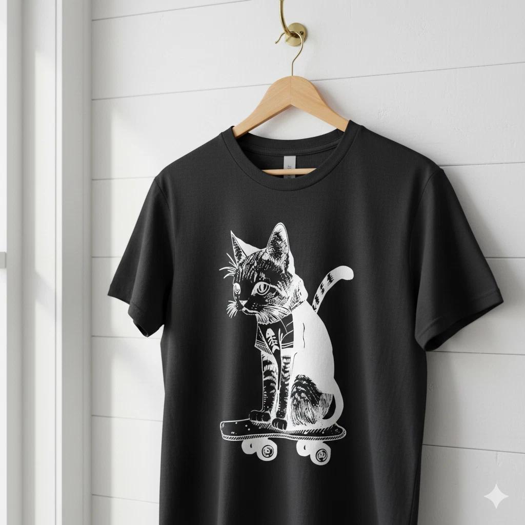 Men s and Women s T-shirts Skateboard Cat Funny Graphic XXXXL