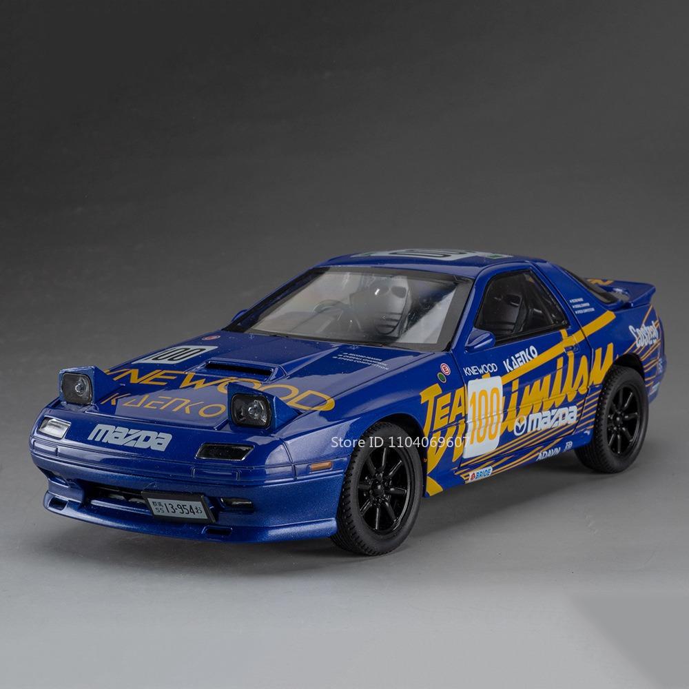 

1:24 Scale RX7-PC Toy Sports Car Models Alloy Diecast Sound Light Doors Opened Pull Back Simulation Supercar Toys for Boys Gifts синий