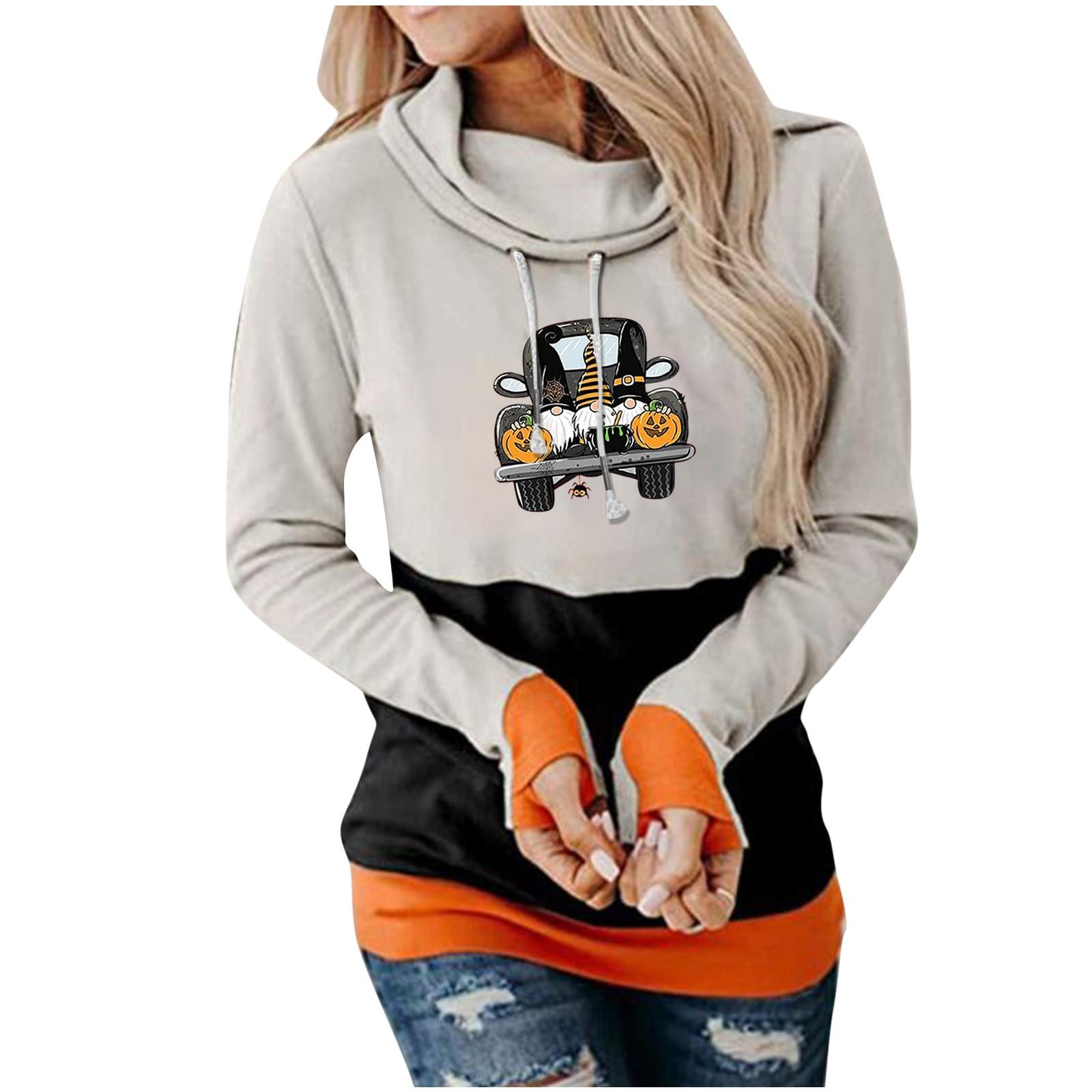 

(SU)Женская повседневная мода 2022, пуловер с капюшоном и длинным рукавом с принтом Хэллоуина и круглым вырезом